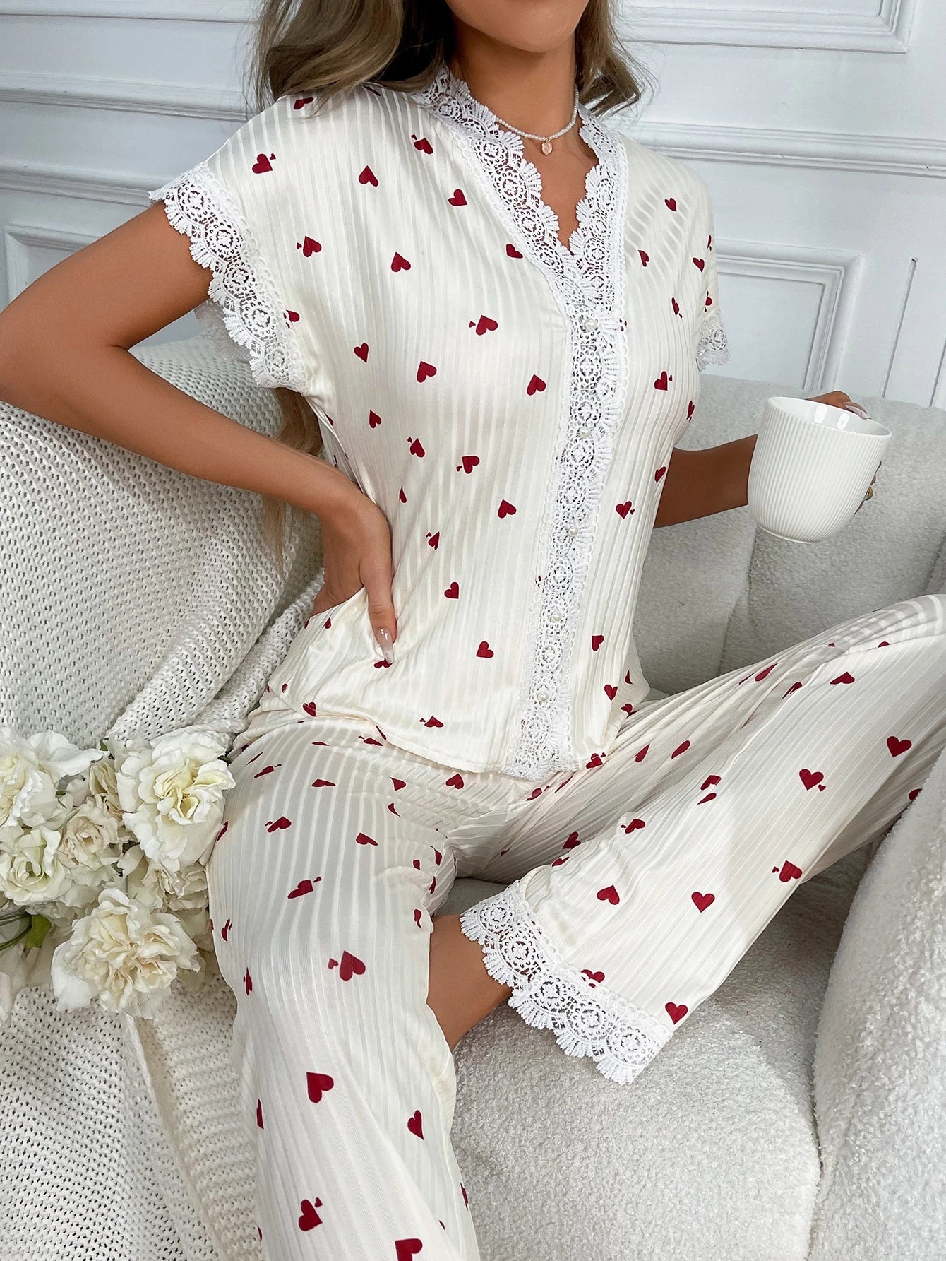 FAYVIOR | Cherry Print Full-Length Nightwear Set