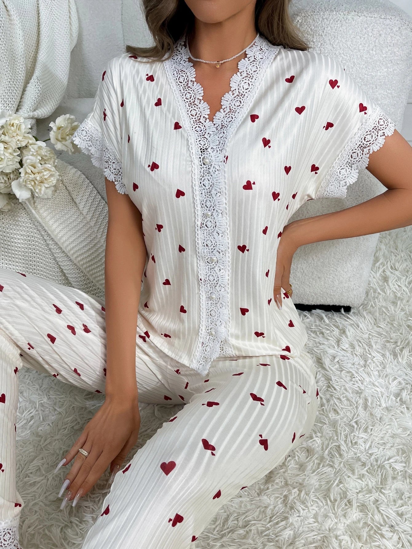 FAYVIOR | Cherry Print Full-Length Nightwear Set