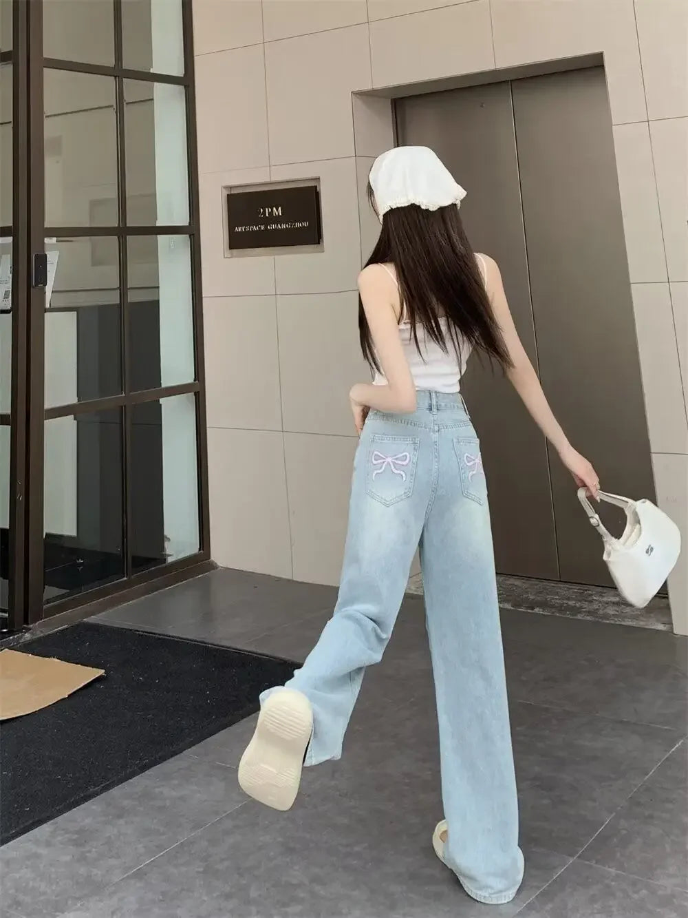 Wide Leg Embroidered Denim Pants