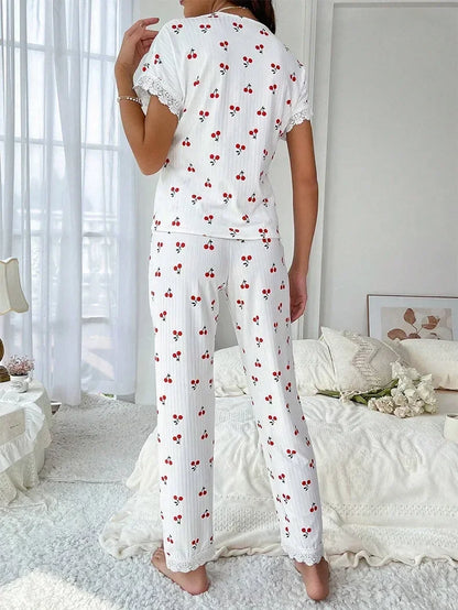 FAYVIOR | Cherry Print Full-Length Nightwear Set