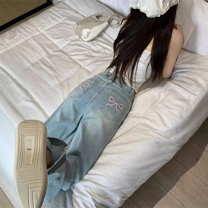 Wide Leg Embroidered Denim Pants